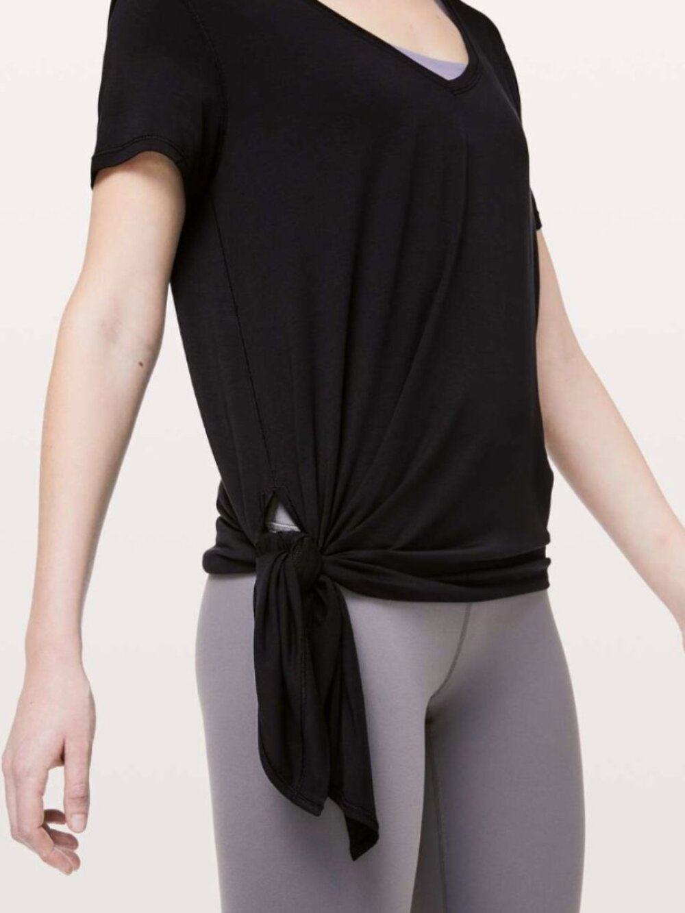 LULULEMON Black V-Neck Tie-Front Tee